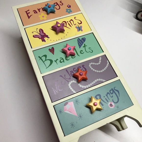 Vintage girls jewelry organizer wood multicolor - Picture 8 of 15